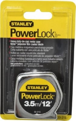 MSC Stanley 33-215 12' x 1/2" Yellow Blade Tape Measure 1/32 & 1/16" Graduation,