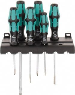MSC Wera 05105650001 6 Piece Slotted & Phillips Screwdriver Set Round Shank, Ergonomic Handle, Bit Sizes: Philips #1 & #2