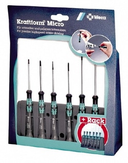 MSC Wera 05118152001 6 Piece Phillips & Slotted Screwdriver Set Round Shank, Ergonomic Handle, Bit Sizes: Philips #0 & #1
