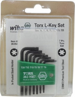MSC Wiha 36392 7 Piece T6 to T20 L-Key Short Arm Torx Key Set T6, T7, T8,