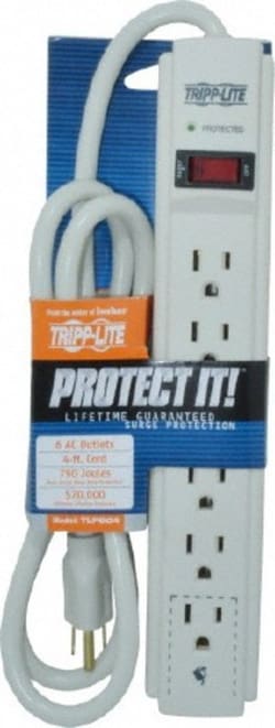 MSC Tripp-Lite TLP604 6 Outlets, 120 Volts, 15 Amps, 4' Cord, Power Outlet Strip Free Hanging, Keyhole Mount, 5-15P NEMA Configuration, 10.8