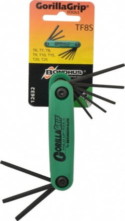 MSC Bondhus 12632 8 Piece T6 to T25 Fold-Up Torx/Hex Combo Key Set T6, T7, T8, T9, T10, T15, T20, T25 Torx Size