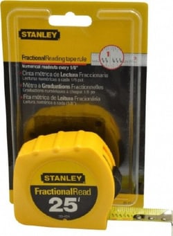 MSC Stanley 30-454 25' x 1" Yellow Blade Tape Measure 1/16 & 1/8" Graduation,