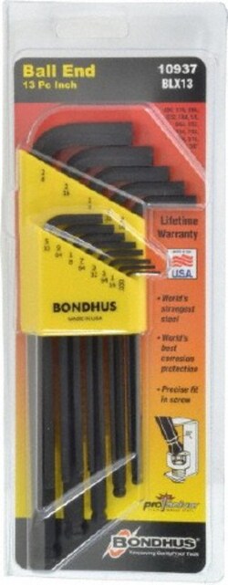 MSC Bondhus 10937 13 Piece L-Key Ball End Hex Key Set Hex Range 0.05 to