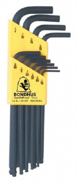 MSC Bondhus 10938 10 Piece L-Key Ball End Hex Key Set Hex Range 1/16 to 1/4