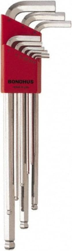 MSC&nbsp;Bondhus 17099 9 Piece L-Key Ball End Hex Key Set Hex Range 1.5 to 10mm, 11