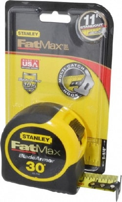 MSC Stanley 33-730 30' x 1-1/4" Yellow Blade Tape Measure 1/16" Graduation,