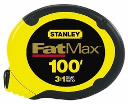 MSC Stanley 34-130 100' x 3/8" Yellow Blade Tape Measure 1/8" Graduation,