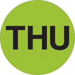 MSC&nbsp;Tape Logic Circle Labels, 1 in, 'THU', Fluorescent Green, 500/Roll