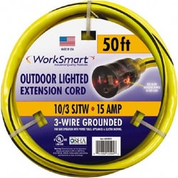 MSC&nbsp;Value Collection PS-AZB0020 50', 10/3 Gauge/Conductors, Yellow/Black Outdoor Extension Cord 1 Receptacle, 15 Amps, UL SJTW, NEMA 5-15P
