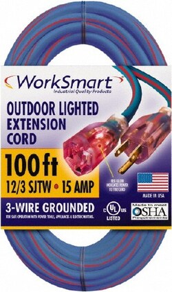 MSC&nbsp;Value Collection PS-AZB0040 100', 12/3 Gauge/Conductors, Blue/Red Outdoor Extension Cord 1 Receptacle, 15 Amps, UL SJTW, NEMA 5-15P