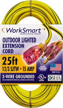 MSC&nbsp;Value Collection PS-AZB0090 25', 12/3 Gauge/Conductors, Yellow/Black Outdoor Extension Cord 1 Receptacle, 15 Amps, UL SJTW, NEMA 5-15P
