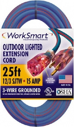 MSC&nbsp;Value Collection PS-AZB0100 25', 12/3 Gauge/Conductors, Blue/Red Outdoor Extension Cord 1 Receptacle, 15 Amps, UL SJTW, NEMA 5-15P