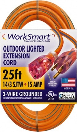 MSC Value Collection PS-AZB0170 25', 14/3 Gauge/Conductors, Orange/Blue Outdoor Extension Cord 1 Receptacle, 15 Amps, UL SJTW, NEMA 5-15P