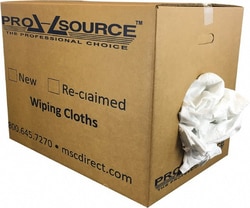 MSC&nbsp;PRO-SOURCE R010-W39-50 Cotton Reclaimed Rags White, Sheeting, Lint Free, 50 Lbs. at 3 to 5 per Pound, Box