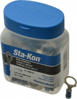 MSC&nbsp;Thomas & Betts RB14-38 18-14 AWG Partially Insulated Crimp Connection D Shaped Ring Terminal 3/8