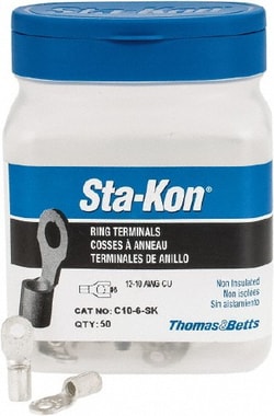 MSC&nbsp;Thomas & Betts C10-6-SK 12-10 AWG Noninsulated Crimp Connection D Shaped Ring Terminal #6 Stud, 0.82