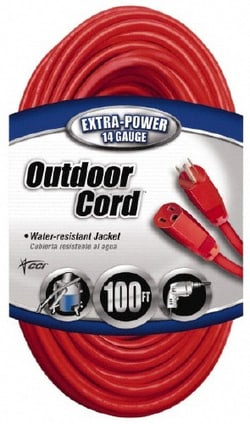 MSC Southwire 2409SW8804 100', 14/3 Gauge/Conductors, Red Indoor & Outdoor Extension Cord 1 Receptacle, 13 Amps, 125 VAC, UL SJTW, NEMA 5-15P, 5-15R