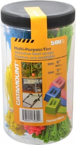 MSC Thomas & Betts 9M500C 4 to 7 Inch Range, Blue, Green, Orange, Pink and Yellow Cable Ties 5/8 and 1-3/4 Inch Bundle Diameter, 50 Lb. Strength, Nylon