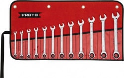 MSC&nbsp;Proto JSCRMT-12S 12 Pc, 8 - 19mm, 12-Point Metric Ratcheting Combination Wrench Set Full Polish Chrome Finish, 15° Head
