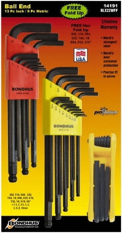 MSC&nbsp;Bondhus 14191 31 Piece L-Wrench/Fold-Up Combo Hex Key Set Hex Range 0.05 to 3/8