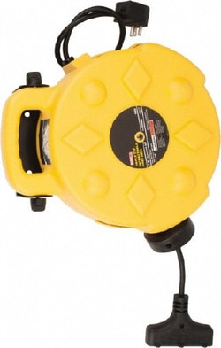 MSC&nbsp;Bayco SL-8903 14 AWG, 50' Cable Length, Cord & Cable Reel with Outlet End 3 Outlets, NEMA 5-15R, 13 Amps, SJTW Cable, Yellow Reel