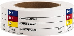 MSC&nbsp;NMC WOL9 Hazardous Materials Label Legend: H - F - I - PPE - Chemical Name ___ Common Name ___ Manufacturer ___ Date ___, Graphic: Diamond Boxes Vertically, English, 4 x 1-1/2