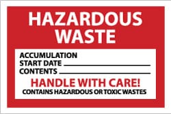 MSC NMC HW20 Hazardous Materials Label Legend: Hazardous Waste - Accumulation