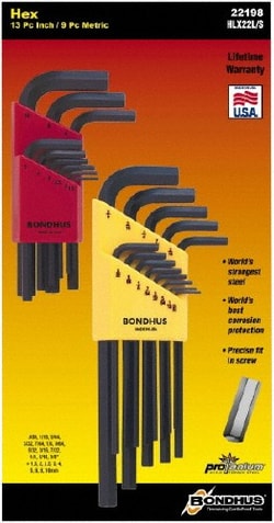 MSC&nbsp;Bondhus 22198 22 Piece L-Key Hex Key Set Hex Range 0.05 to 3/8