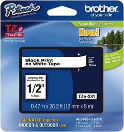 MSC Brother BRTTZE231 1/2" x 26.2' White Label Tape For Label Maker, Quantity: