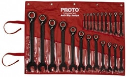 MSC&nbsp;Proto JSCVM-22S 22 Pc, 6 - 36mm, 12-Point Metric Combination Wrench Set Black/Chrome Finish, 15° Head