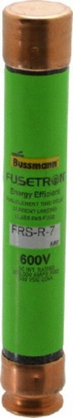 MSC Cooper Bussmann FRS-R-7 300 VDC, 600 VAC, 7 Amp, Time Delay General Purpose Fuse Fuse Holder Mount, 127mm Overall Length, 20 at DC, 200 (RMS) kA Rating, 13/16