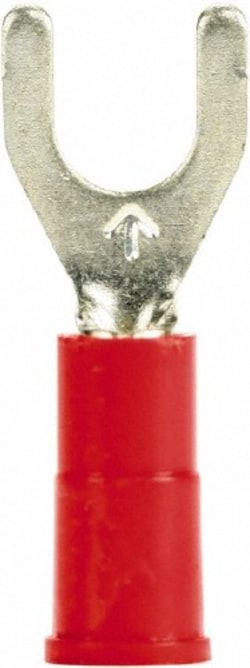 MSC&nbsp;3M 7010397428 #10 Stud, 22 to 18 AWG Compatible, Partially Insulated, Crimp Connection, Standard Fork Terminal Vinyl Insulation, Red