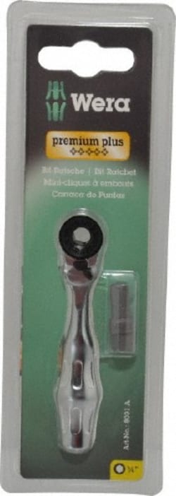 MSC Wera 05073230001 8001 A Zyklop Mini 1-Bit Ratchet with 1/4" Drive Satin