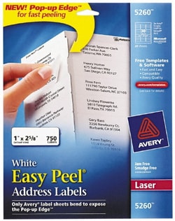 MSC AVERY 05260 Pack of (750) 1" x 2-5/8" White Paper Shipping Labels For