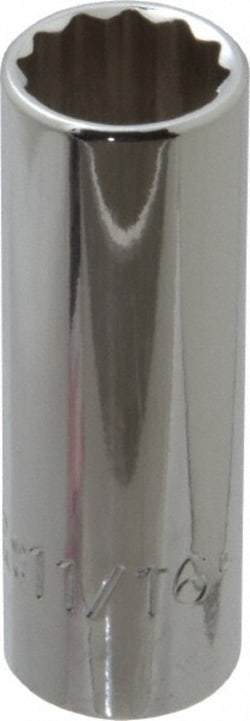 MSC Proto J5022 11/16", 3/8" Drive, Deep Hand Socket 12 Points, 2-3/4"