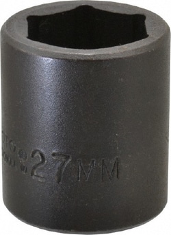 MSC Proto J7427M 1/2" Drive 27mm Standard Impact Socket 6 Points, 2" Overall
