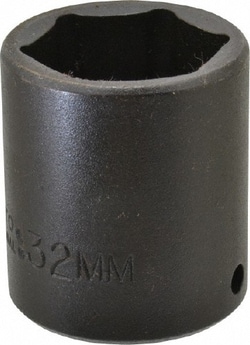 MSC Proto J7432M 1/2" Drive 32mm Standard Impact Socket 6 Points, 2" Overall