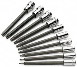 MSC SK 84220 10 Piece 1/4 & 3/8" Drive Torx Bit Socket Set T8 to T50 Torx,