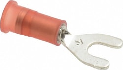 MSC&nbsp;3M 7010319495 #6 Stud, 22 to 18 AWG Compatible, Partially Insulated, Crimp Connection, Standard Fork Terminal Nylon Insulation, Red