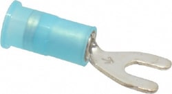 MSC&nbsp;3M 7010349250 #6 Stud, 16 to 14 AWG Compatible, Partially Insulated, Crimp Connection, Standard Fork Terminal Nylon Insulation, Blue