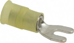 MSC 3M 7010397395 #6 Stud, 12 to 10 AWG Compatible, Partially Insulated, Crimp Connection, Standard Fork Terminal Nylon Insulation, Yellow