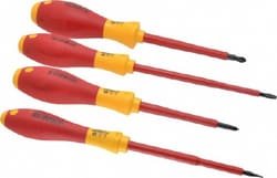 MSC&nbsp;Wiha 32090 4 Piece Phillips & Slotted Screwdriver Set Round Shank, Insulated Handle, Bit Sizes: Philips #1 & #2, Tip Thickness: 3/16 & 9/16