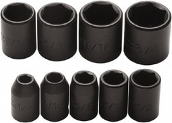 MSC Proto J72102 9 Pc 3/8" Drive Impact Socket Set 1/4 to 3/4", 6 Points,