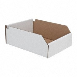 MSC BN 1284 8" Wide x 12" Deep x 4" High Hopper Shelf Bin White, Corrugated