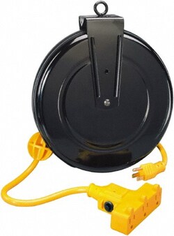 MSC Value Collection 5000M-30GF-CB 14 AWG, 30' Cable Length, Cord & Cable Reel with Outlet End 3 Outlets, NEMA 5-15R, 13 Amps, 125 Volts, SJT Cable, Black Reel