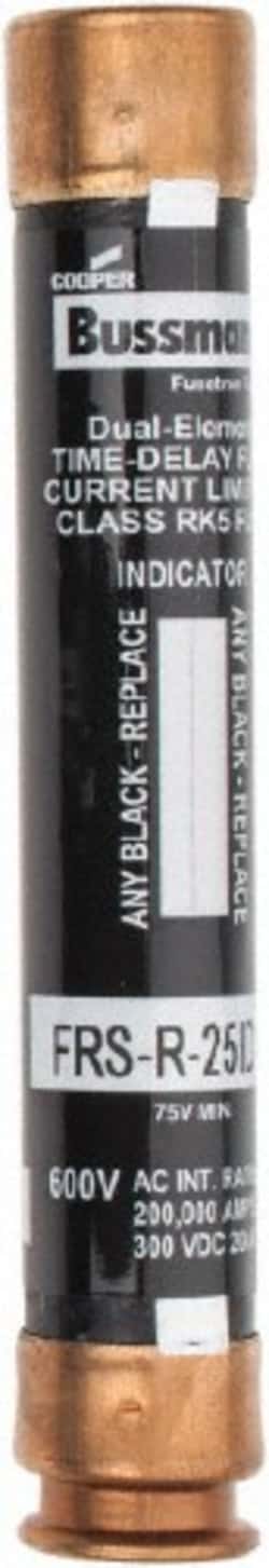 MSC&nbsp;Cooper Bussmann FRS-R-25ID 300 VDC, 600 VAC, 25 Amp, Time Delay General Purpose Fuse Fuse Holder Mount, 127mm Overall Length, 20 at DC, 200 (RMS) kA Rating, 20.6mm Diam