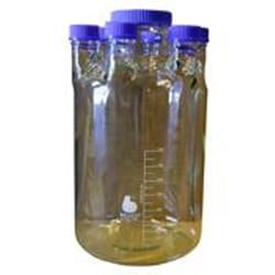 Bellco Glass, Inc. Manufactured from type 1 class a Borosilicate glass. Includes 4 or 6 45mm polypropylene blue screw caps and pouring rings, also 1 100mm polypropylene blue cap for the center.    100mm center neck    Suitable for all cell culture and fermentation    Com