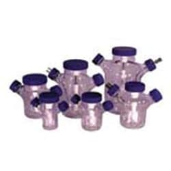 Bellco Glass, Inc.&nbsp;Manufactured from type 1 class a Borosilicate glass. Bottom indent and 3 vertical baffles for optimal mixing.    Sidearm cap: 32mm    Center cap: 70mm    Flask size: 100ml