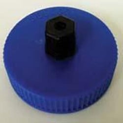 Bellco Glass, Inc. Polypropylene screw cap with silicone gasket pouring ring and compression fitting.